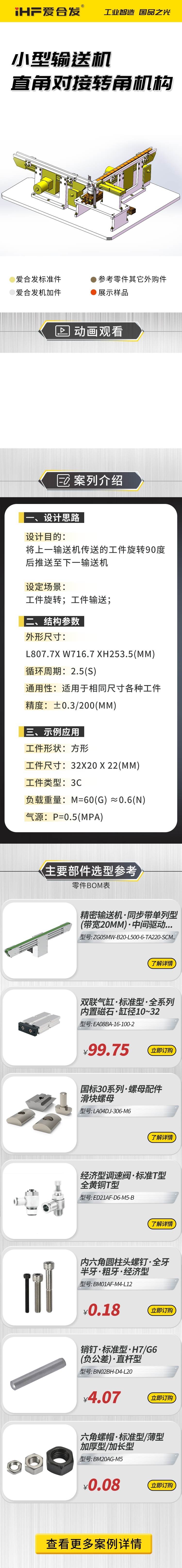 愛合發：案例介紹，小型輸送機直角對接轉角機構